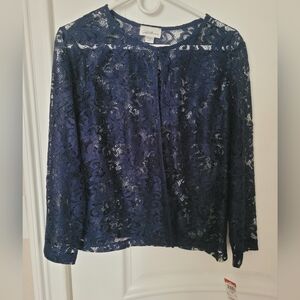 Jaclyn Smith Navy Blue Lace Blouse